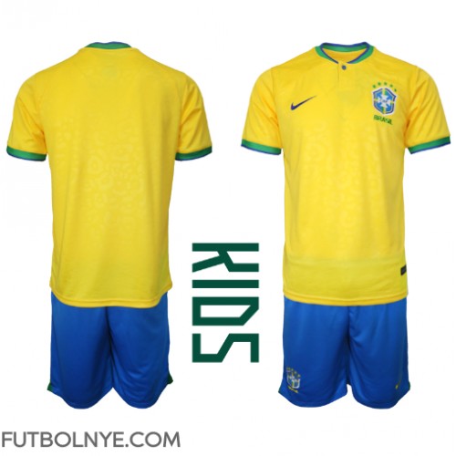Camiseta Brasil Primera Equipación para niños Mundial 2022 manga corta (+ pantalones cortos)